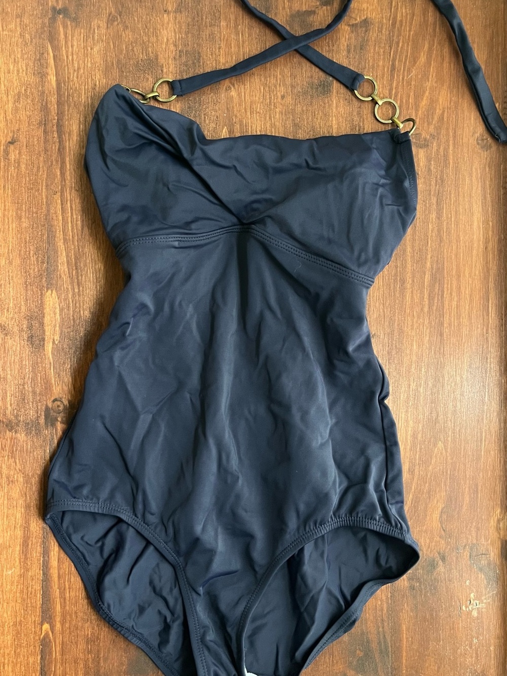 Unk Black One-Piece Swimsuit with Gold Ring Straps